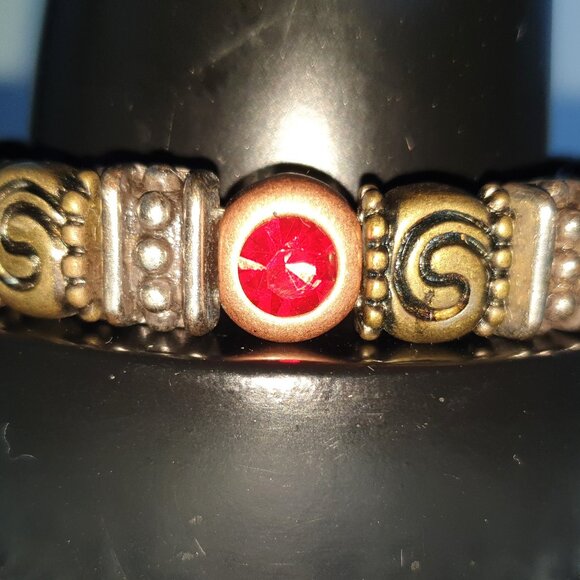 Rare Find Tibetan Red Crystal Forged Iron Beaded Bracelet - Picture 1 of 13